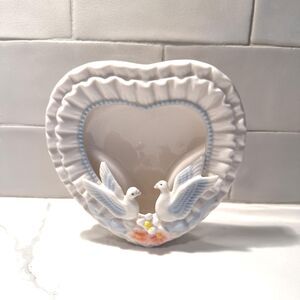 Vintage Ceramic Heart Picture Frame with 3D Doves and Flowers – 6" x 5.5"